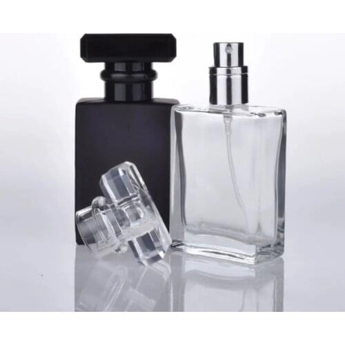 100pcs/lot 30ml Perfume Glass Spray Bottle Square Refillable Atomizer Black Transparent Glass Cosmetic Bottle