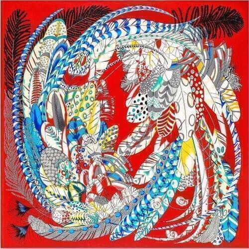 130cm Feather Design Brand Big Square Scarf Luxury Twill 100% Silk Scarf Women Kerchief Scarves For Ladies Fashion Shawl Echarpe