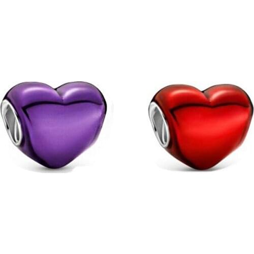 2021 New 925 Sterling Silver Beads Fit Original Pandora Bracelet Purple Red Heart Charm DIY Valentines Day Gift Women Jewelry