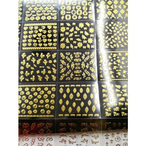 30 Sheets/Lot 3D Colorful Gold Nail Stickers Decorations Transfer Vintage Nail Art Sticker Decals Nail Art Manicure Tool NTL15