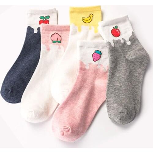 5 Pair/Lot Fashion Fruit Strawberry Apple Peach Banana Cherry Happy Short Socks Women Ankle Kawaii Socks Funny Soks Cotton Socks