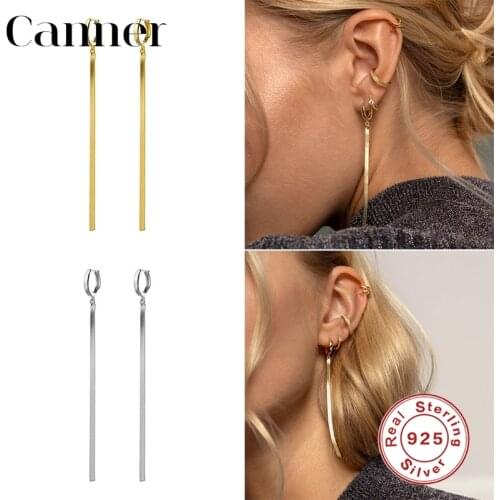 Canner 925 Sterling Silver Earrings For Women Simple Flat Snake Chain Tassel Earring EarBuckle Earing Fine Jewelry pendientes W5