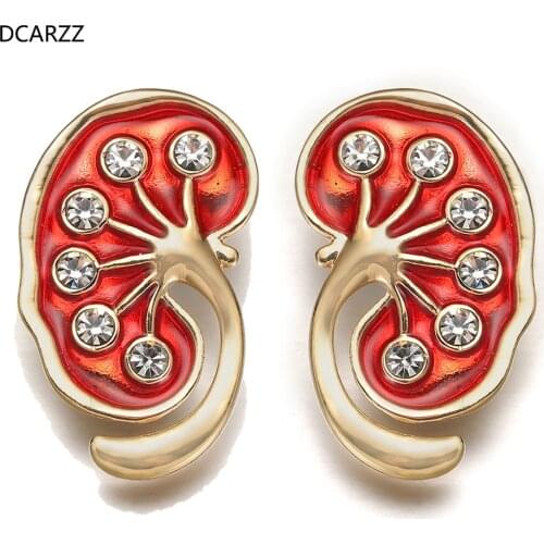DCARZZ Kidney Pin Medical Gift Doctors Nurse Gold Color Brooches Pins Crystal Trendy Jewellery Red Enamel Pin Women Accessories