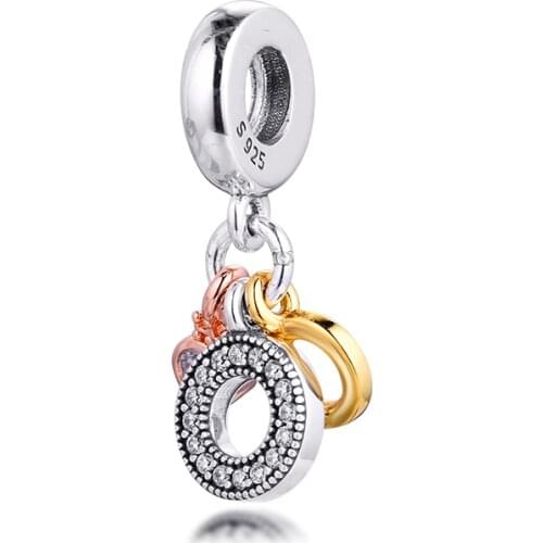 925 Sterling Silver Bead Triple Monogram Dangle Charms Fits Original Bracelet Metal Beads for Jewelry Making 2020 New