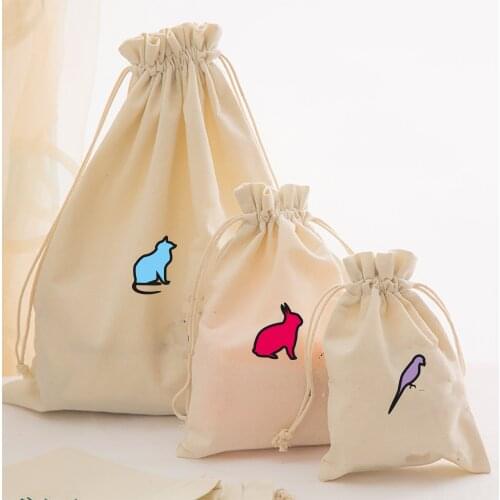 Cotton Drawstring Gift Bags Custom Printing Calico Canvas Cloth Travel Pouch Gift Wrapping Wine Bottle Cover Wedding Party Favor
