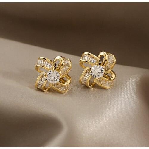 Korea New Fashion Jewelry 14K Real Gold Plating AAA Zircon Luxury Windmill Earrings Elegant Womens Prom Wedding Accessories