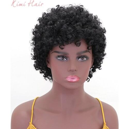 Kimi Hair Short Afro Black Curly Wig Heat Resistant Synthetic Wigs for Black Women Natural Looking