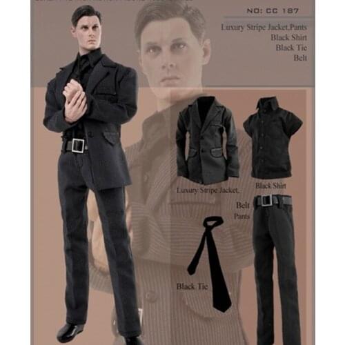 1/6 Scale Gentleman Black Striped Suit Coat Pants Tie and Shirt Set Models For 12'' Figure Body Doll Accessories CC187