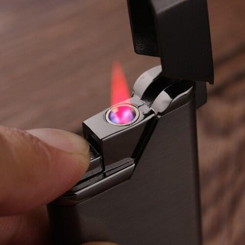 Creative High Temperature Red Flame Windproof Inflatable Cigarette Lighter Metal Body Ultra-thin Personality Butane Gas Lighter