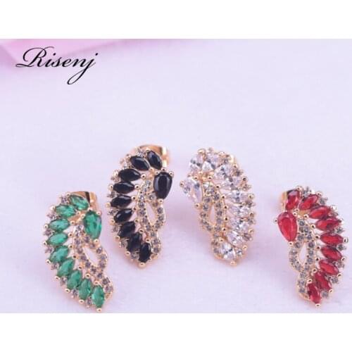 Many colors wing square Stud earrings top zircon & crystal gold color jewelry for women pretty present for women