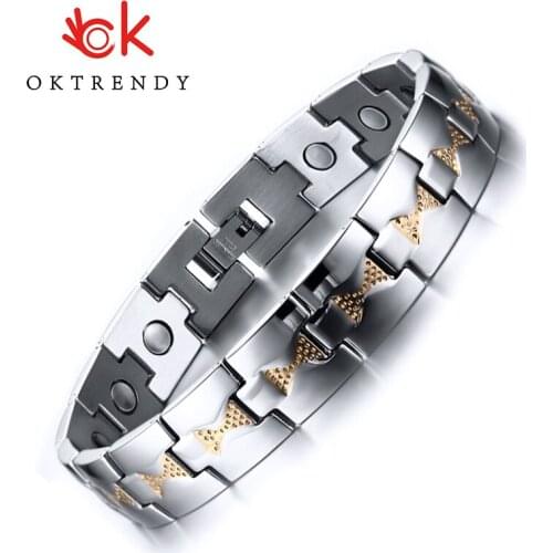 Stainless Steel Magnetic Bracelets Homme Jewelry Vacuum Gold Plating Bracelet Benefits Arthritis Health Energy for Men Bangle