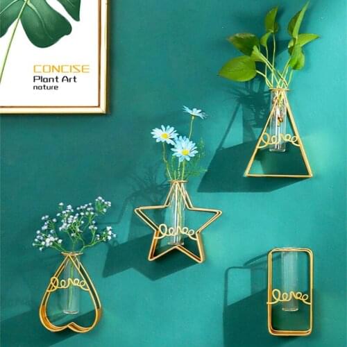 Nordic style metal glass hydroponic vase dried flowers vase wall decorative vase creative love pentagon stars, home decorations