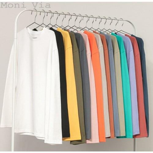 2021 Mens 100% Pure Cotton T-Shirt Spring And Autumn 12 Colors Long-Sleeve Solid O-Neck Shirts For Men Loose Top Plus Size 5XL