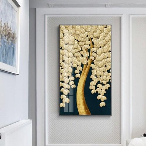 Canvas Wall Art Nordic Style Golden Leaves Tree deer sun HD Prints Painting Modular Pictures Home Decor Poster for Living Room