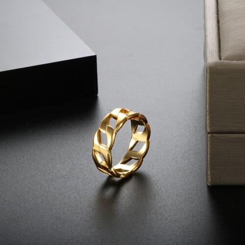 Stainless Steel Link Chain Rings 18K Gold Plated Women Men Punk Rings For Party Jewelry Gift