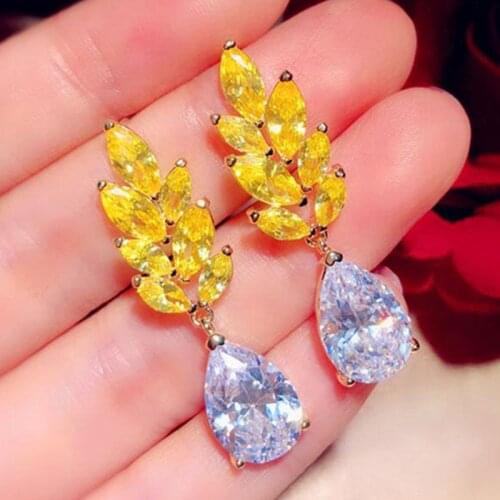 2021 New Luxury Yellow Color Pear Wheat Earrings for Women Anniversary Gift Jewelry Wholesale E6435