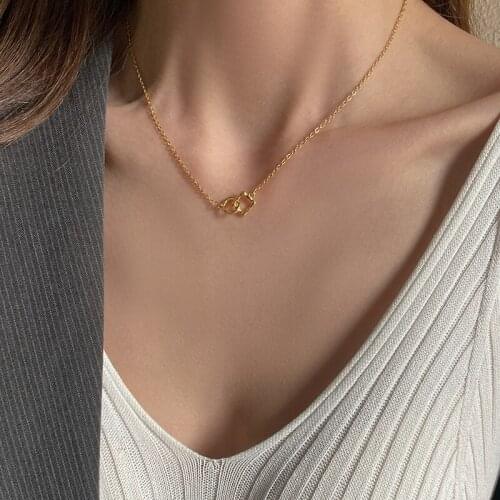 Necklace New Double-ring Clavicle Stylish Square Gold Annulus Pendant Charm Necklace Creative Girl Elegant Chain Jewelry Gift