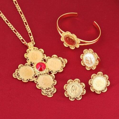 New Traditional Ethiopian Wedding Jewelry Sets Gold Color Jewelry Bridal Romantic Jewelry for Women
