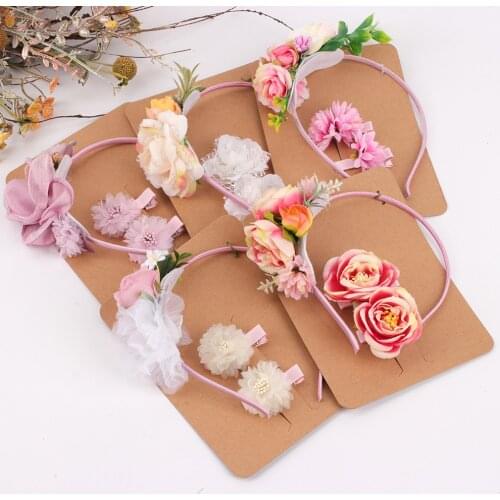 CN 3PCS/Set Big Flowers Hairband Girls Floral Headband Hair Hoop Artificial Flower Hair Pins Hair Clip Flower Hair Clip Hairpin