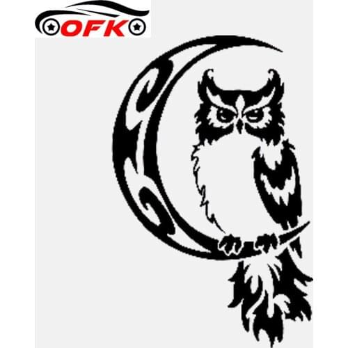 OFK Owl Bird on Moon Tribal Pattern Vinyl Black/Silver Creative Car Sticker 13CM*8.4CM