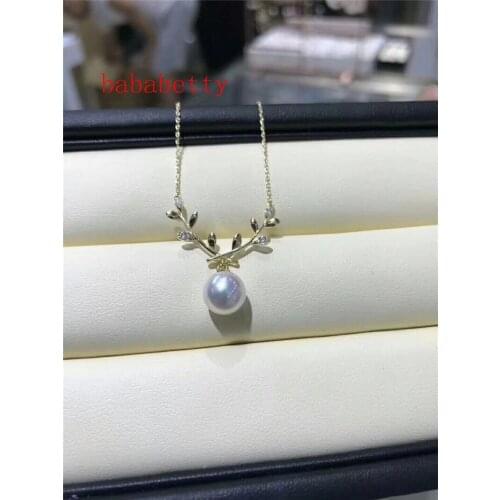 New beautiful leaves natural 10MM shell pearl Tibetan silver necklace 005