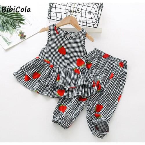 Girls Pajama Sets Sleeveless vest Cotton Set Sleepwear Children Cartoon Anti-mosquito trousers suit Pyjamas For Kids 2-6Y