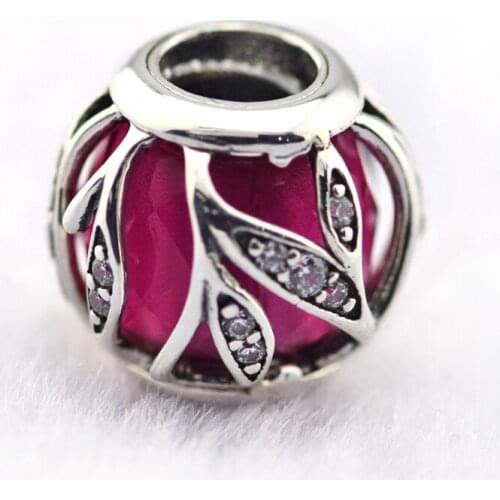 Fits For Pandora Charms Bracelets Natures Radiance Beads with Red CZ 100% 925 Sterling-Silver-Jewelry Free Shipping