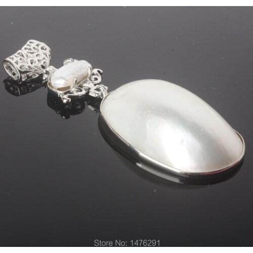 New Natural White Conch Shell & Freshwater Pearl Irregular inlaid Bead Pendant 1PCS