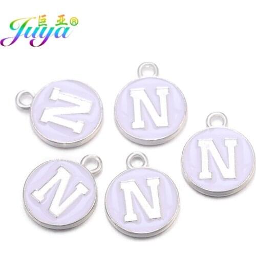 Juya DIY Name Jewelry Making Supplies Handmade Silver Color Alphabet Initial Enamel Charms 10Pieces Wholesale