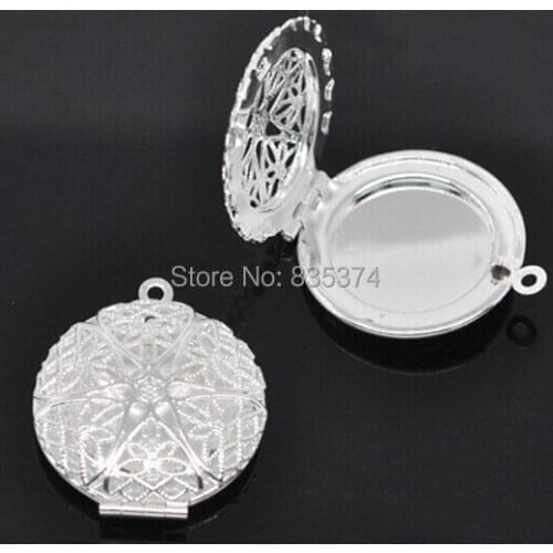 Silver plated Hot Sell Popular Pendants Jewelry Accessories 32*27mm Round Hollow Lockets Charm Pendants Necklaces