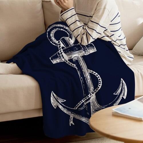 Simple Anchor Blue Bottom Blanket Funny Printed Soft Boy Girl Baby Coral Fleece Navigation Blankets Warm Sofa Bed Sheets