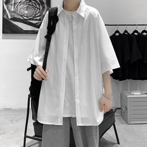 Summer 2021 Shirt Men Solid Casual Mens Shirts Loose Short Sleeve Shirts for Men