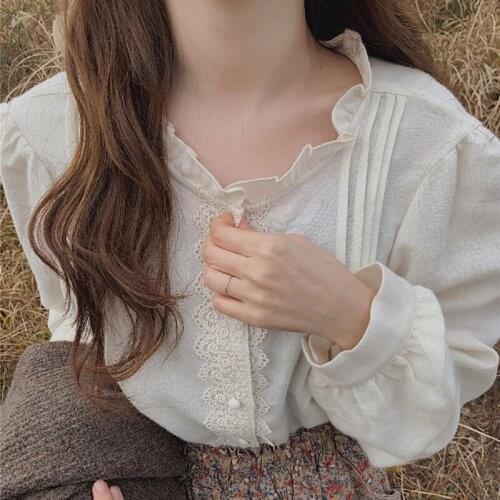 Chemisier Femme Lace Button Blouses Shirt Women 2021 New Spring Autumn Woman Preppy Style Long Sleeve Womens Tops Korean Clothes