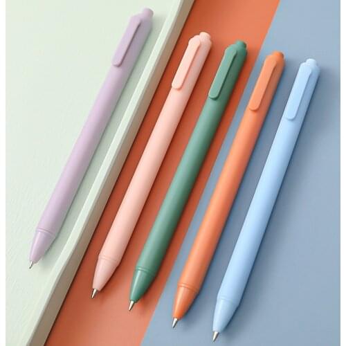 Simple Macaroon Colour Push-action Pen Student Exam Bullet-tip Neutral Pen Study Office Push-action Black Water Pen