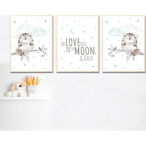 Cartoon Animal Owl Child Poster Baby Nursery Art Canvas Print Wall Painting Decorative Picture Nordic Kid Pregnant Room Decor