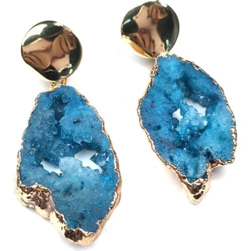 New Fashion Women 12 Colors Handmade Natural Stone Irregular Crystal Agates Stone Earrings 20x25-25x35mm