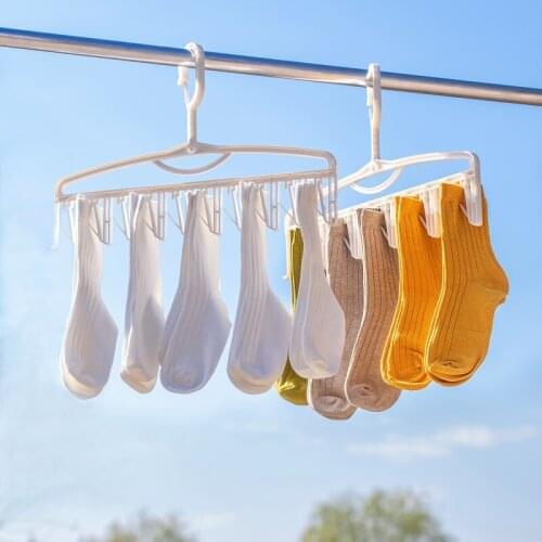 Folding Drying Rack Multi-function Underwear Sock Clip Hanger Plastic Windproof Clothes Drying Rack Portable Home Accessories