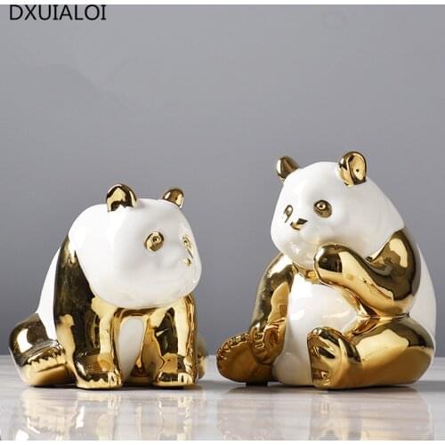 Modern simple golden panda ceramic ornaments creative guest home decoration accessories ceramic animal crafts Christmas gifts