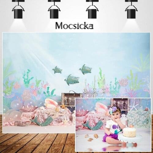 Mermaid Theme Cake Smash Photography Studio Photo Background Underwater World Decoration Children Birthday Photography Backdrops