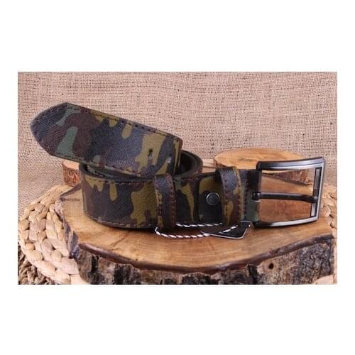 Dark Green Camouflage Stitched Jeans Belt 4,5 cm
