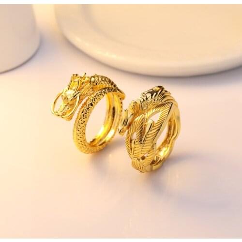 Vietnam Alluvial Gold Dragon Phoenix Couples Wedding Rings Adjustable Jewelry Wholesale Open Women Mens Ring