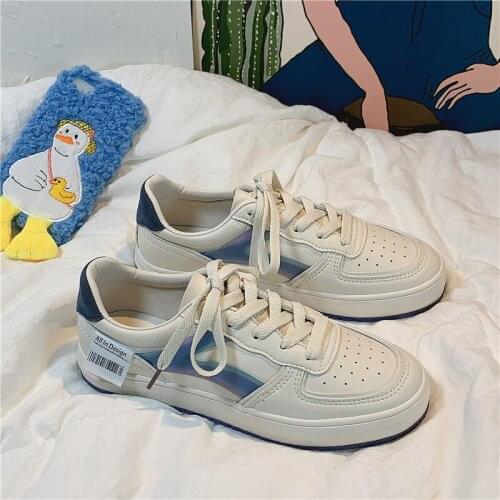 2021 Low-Top White Shoes Womens Adult ALL-Match Front Lace-up Flat Heel Stitching Leather Womens Canvas Shoes