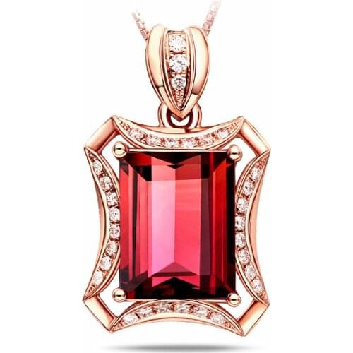 Vintage square ruby gemstones diamonds pendant necklaces for women rose gold tone red crystal jewelry bijoux bague party gifts