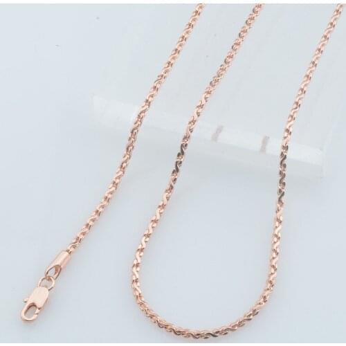 1pcs 2mm Elegant Womens 585 Rose Gold Color Necklace Braid Waving Chain 45cm 60cm