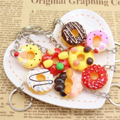 1pcs Doughnut Cake Keychain For Women Girls Gifts Cute Charming Simulation Food Resin Car Bags Keyring
