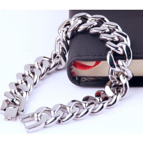 10mm/15mm Stainless Steel Cuban Chain Link Bracelet for women men fashion jewelry shiny polished