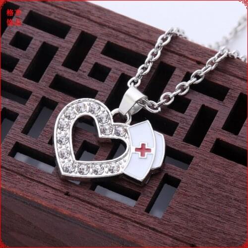 10pcs/Lot Fashion Jewelry Nurse Love heart chains crystal necklace Women Ladies Doctor Leisure Pendant Dress Gifts Accessories