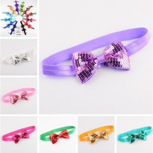 100 pcs/lot , 20 Colors High Quality Elastic Headband With Embroideried Sequin Bows Headbands