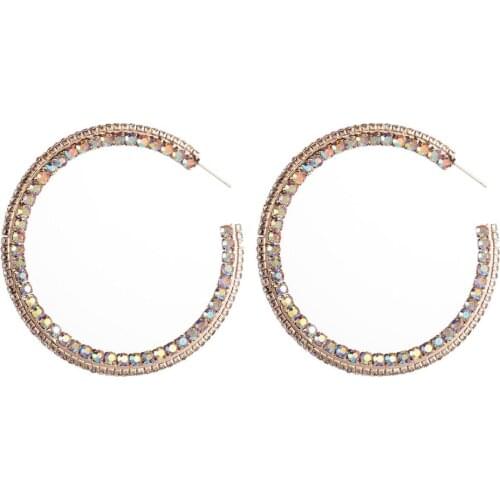 2020 New Trendy European Style Big Large Gold Plated AB Crystal C Shape Round Hoop Earrings