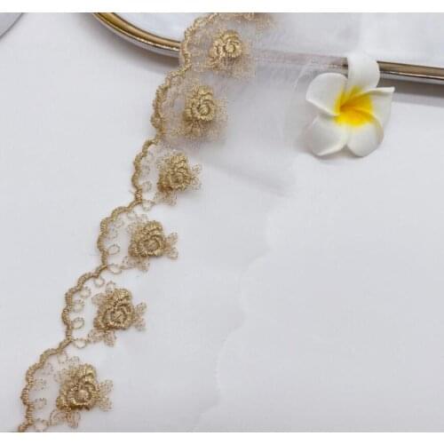 3 Yards Vintage Gold Lace Trims Embroidered Lace for Stage Performance Patchwork Lace Trimming Sewing Patchwork Applique Trims